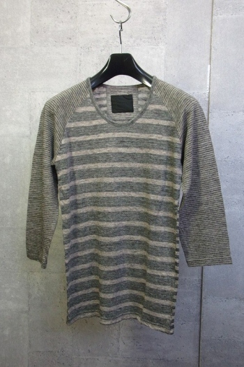 【65%OFF】OURET 7分袖ボーダーカットソー BROWN/GRAY