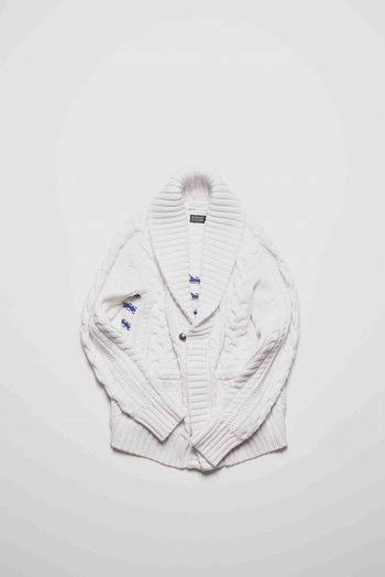 【20%OFF】9200 cable cardigan WHITE×NAVY